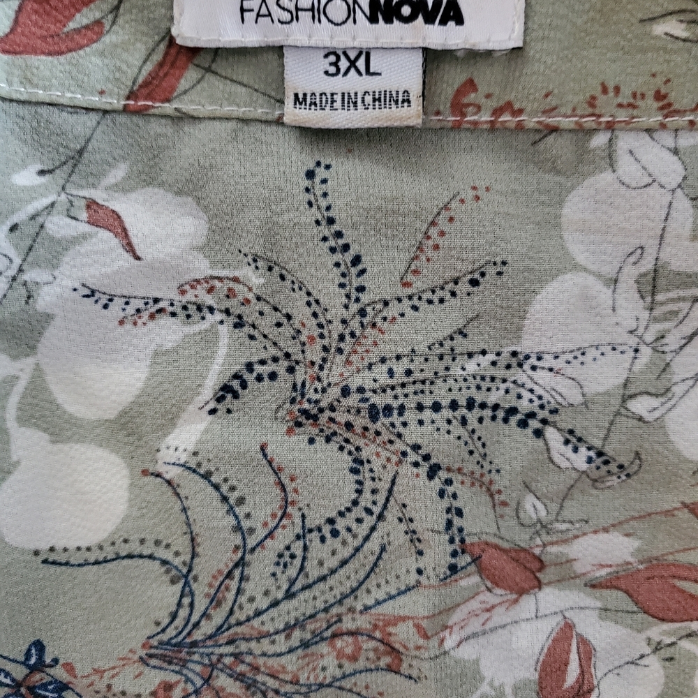 Fashion Nova Floral Long Kimono - Olive and White - Picture 3 of 5